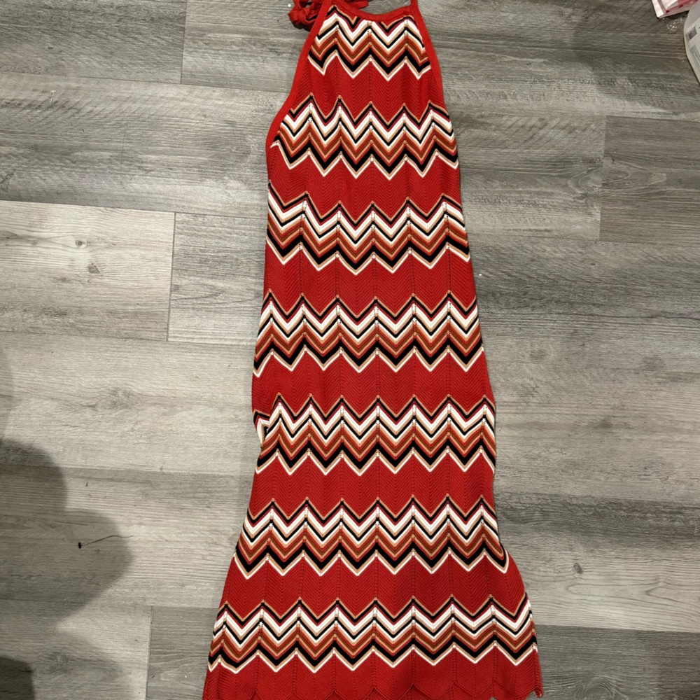 NEW Chevron Multicolor Halter Knit Tank Midi Dress